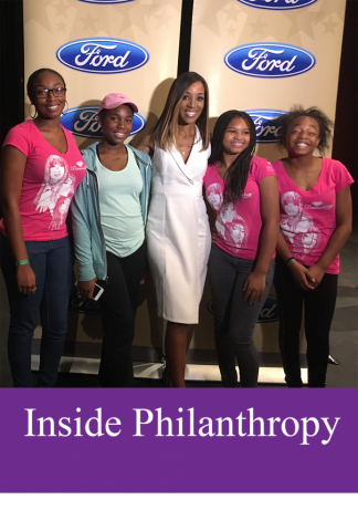 Inside Philanthropy article of Shaun with girls at Ford event
